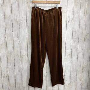 Blair Boutique Mid Rise Wide Leg Brown Velour Soft Cozy Pockets Pants Large